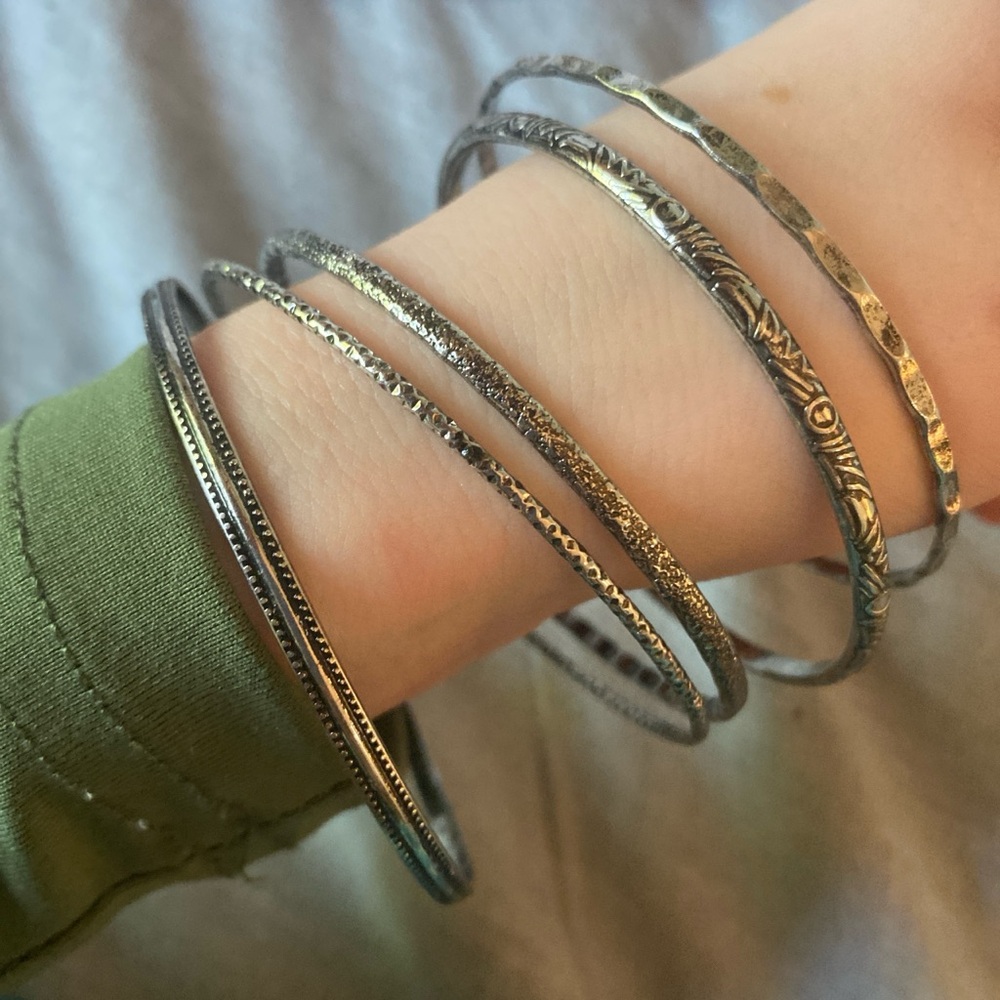 Silver Bangle Bracelet Set